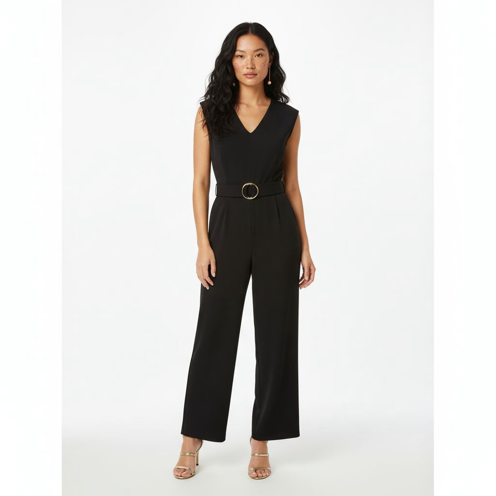 Bishop + Young Black V-Neck O-Ring Sleeveless Jumpsuit - XS